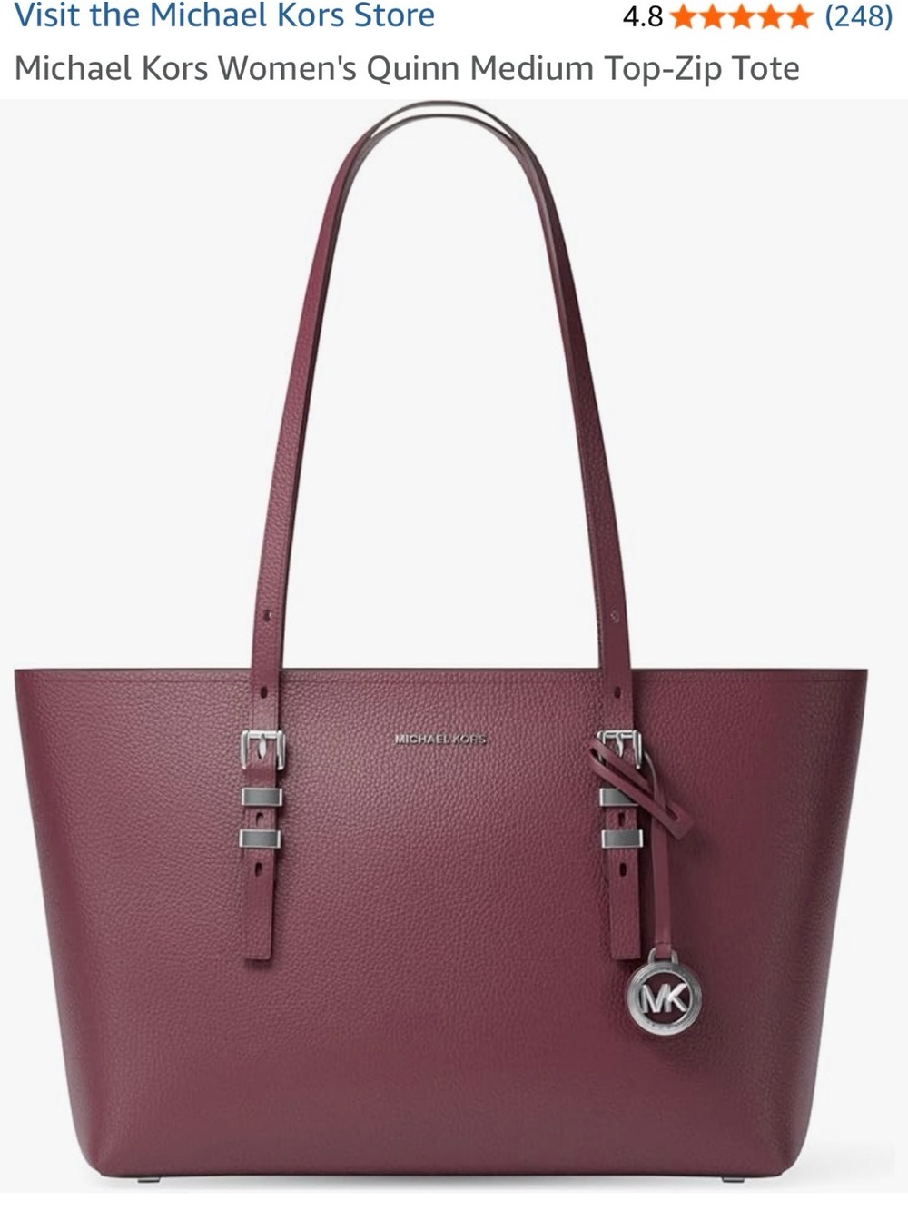 Michael Kors Quinn Medium Top-Zip Tote in Wine Burgundy